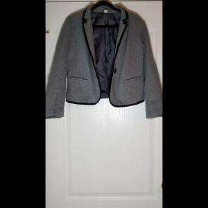 Stylish Gray Blazer w Navy Blue Piping Size L